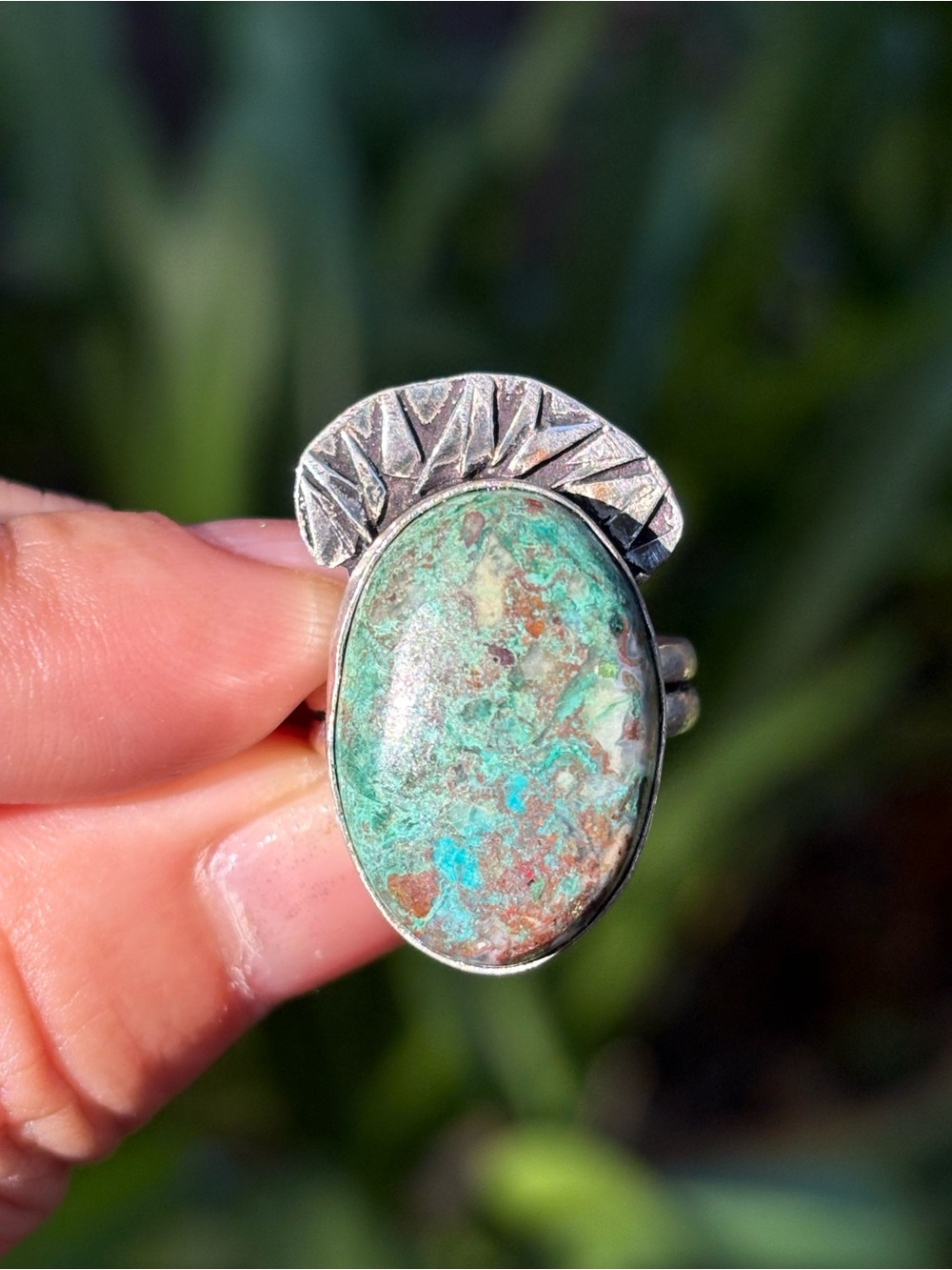 925 Silver Plated Chrysocolla Oval Statement Ring